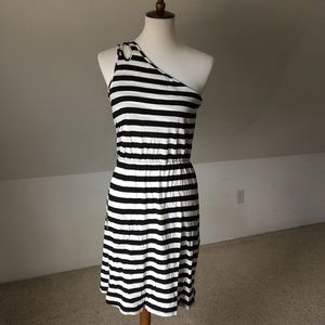 B&W Keyhole Cotton Striped Day Dress